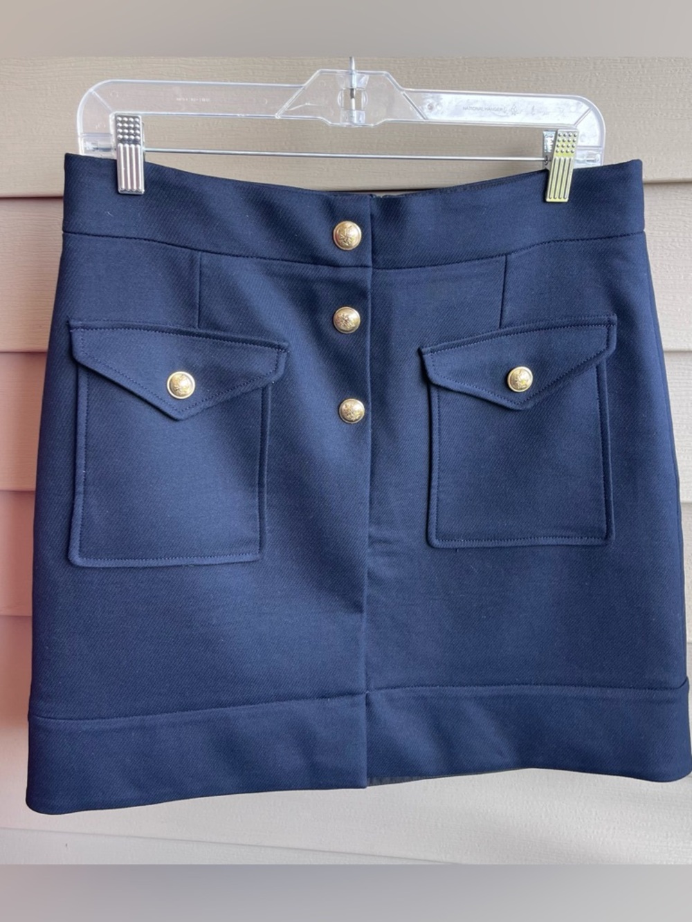 MAJE Woman's High Waist Button Front A-line Mini Skirt Size 42 Navy Blue